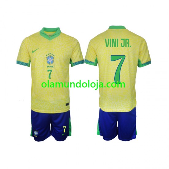 Camisola Brasil VINI JR 7 Criança Equipamento Primeiro 2024 Manga Curta